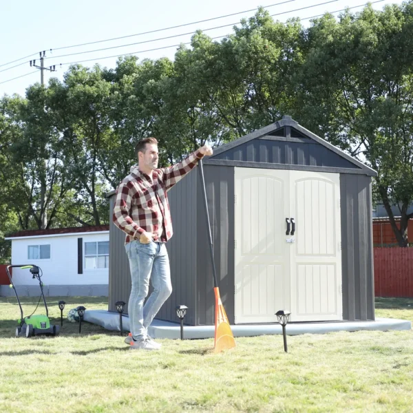 Kick-it 8x12 Plastic Storage Shed with Floor, Gray & Beige