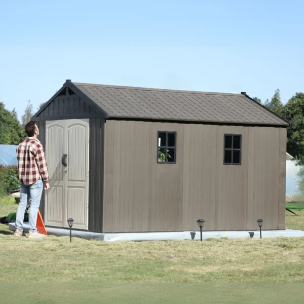 8x12_plastic_shed_for_storage-2 Kick-it 8x12 Plastic Storage Shed with Floor, Brown