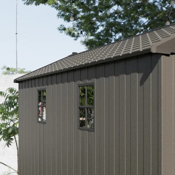 Brown_8x12_plastic_shed_with_windows Kick-it 8x12 Plastic Storage Shed with Floor, Brown