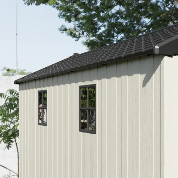 Kick-it 8x12 Plastic Storage Shed with Floor, Gray & Beige