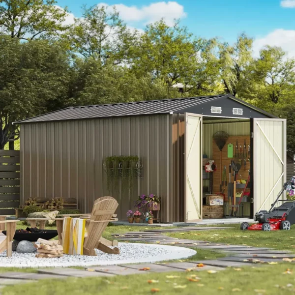 Patiowell 8x12 Metal Storage Shed, Brown