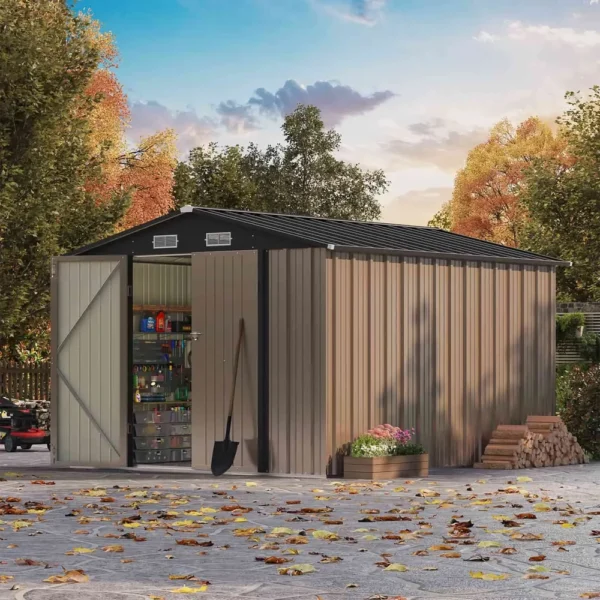 Patiowell 8x12 Metal Storage Shed, Brown