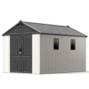 Kick-it 8x12 Plastic Storage Shed with Floor, Gray & Beige