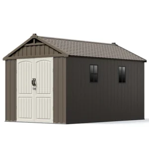 Kick-it 8x12 Plastic Storage Shed with Floor, Brown